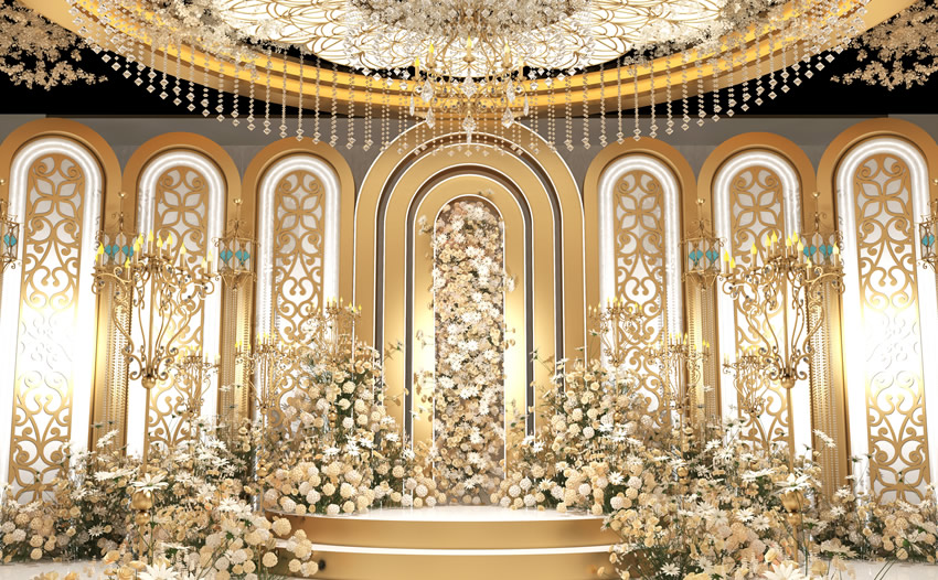 铜川香槟色调婚礼堂效果展示